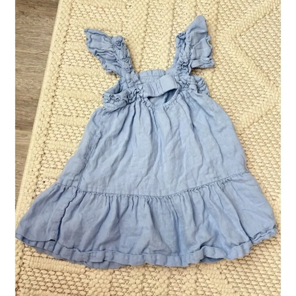 Girls ZARA Beach Blue Linen Ruffle Summer Dress Size 4